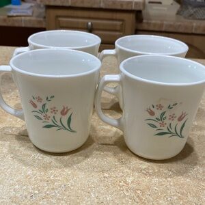 CORNING WARE ROSEMARIE COFFEE MUGS TEA CUPS USA 3 1/2"- Set of 4 -Corelle-